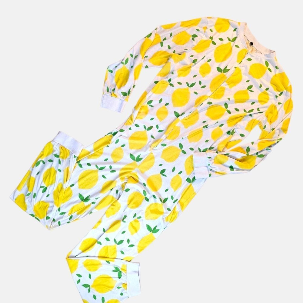 🍋 PatPat Lemon Onesie Pajama – White & Yellow | Zip Front | Size XL ✨